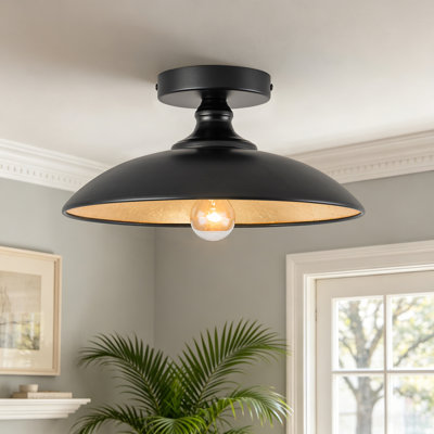 1-Light Dome Flush Mount Ceiling Light With Hand-Applied Gold Leaf