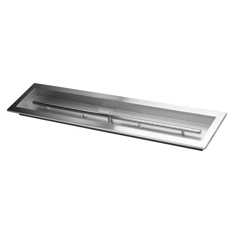 Casserole de foyer d'extérieur 36 po x 6 po avec brûleur, acier inoxydable, rebord biseauté