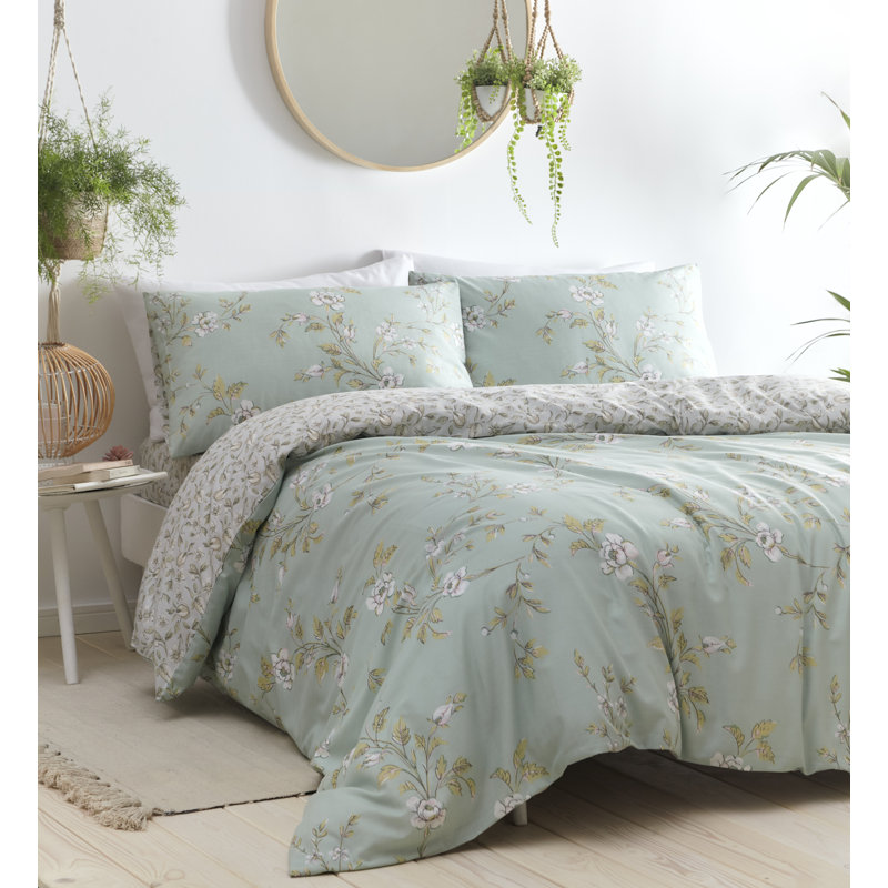 Abdiel Timeless Floral Easycare Polycotton Duvet Cover Set, Duck Egg, Super King Duvet Cover + 2 Standard Pillowcases