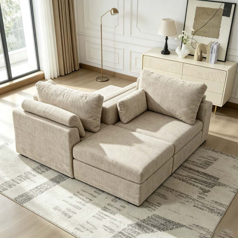 Canapé-lit de 63,39 po de largeur avec coussins, taupe