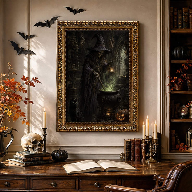Toile squelettique sorcière verte, H 30 po x l 20 po