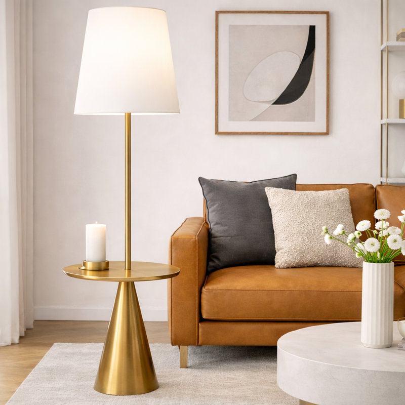 Zal 67.5'' Gold Brass Tray Table Floor Lamp