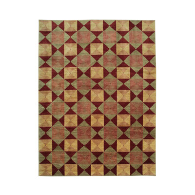 Sloane Diamond Red Hand Knotted Afghan Wool Area Rug
