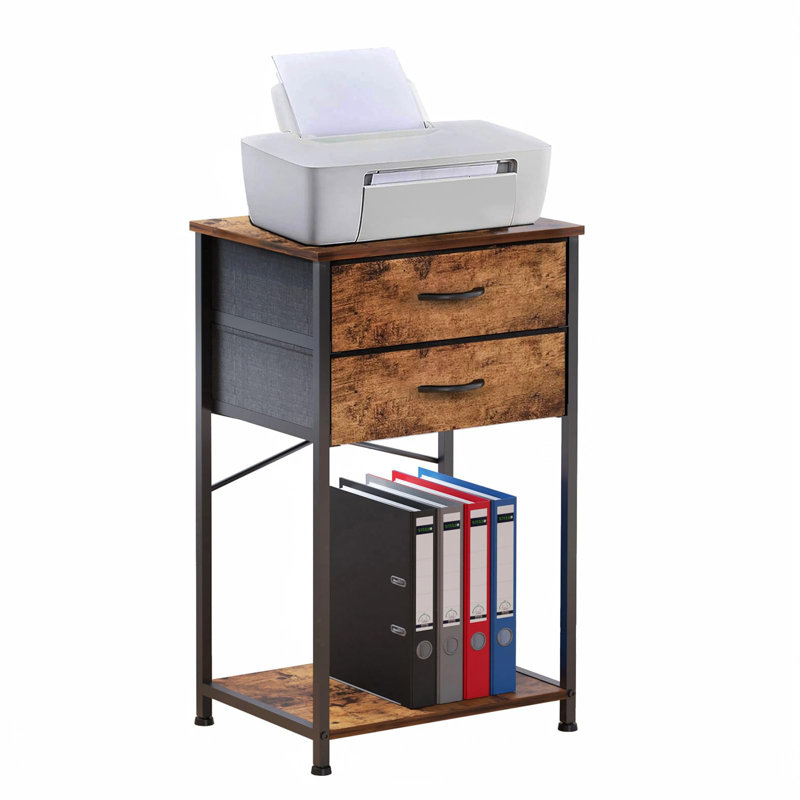  3-Tier Side Table, Multi-Functional Storage With Fabric Drawer, Brown, Ideal For Printer Stand, Bedside Table, And Sofa Table