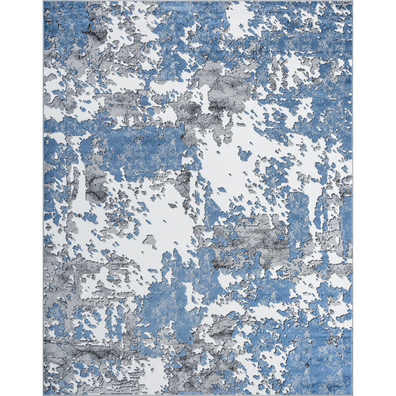 Tapis abstrait bleu / gris, Rectangle de 2 pi x 3 pi