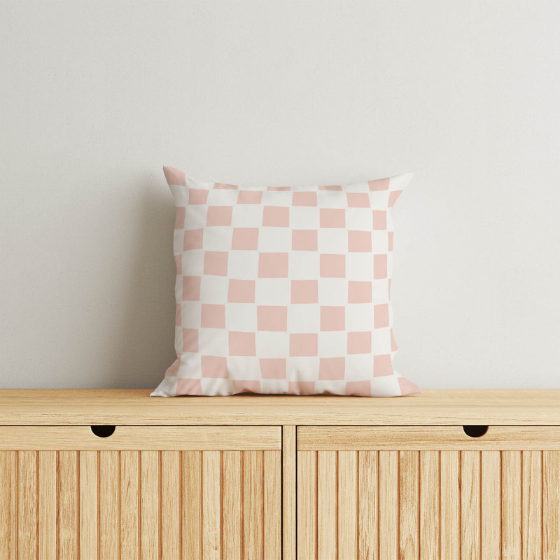 Coussin à carreaux, Rose, H 26 po x l 26 po