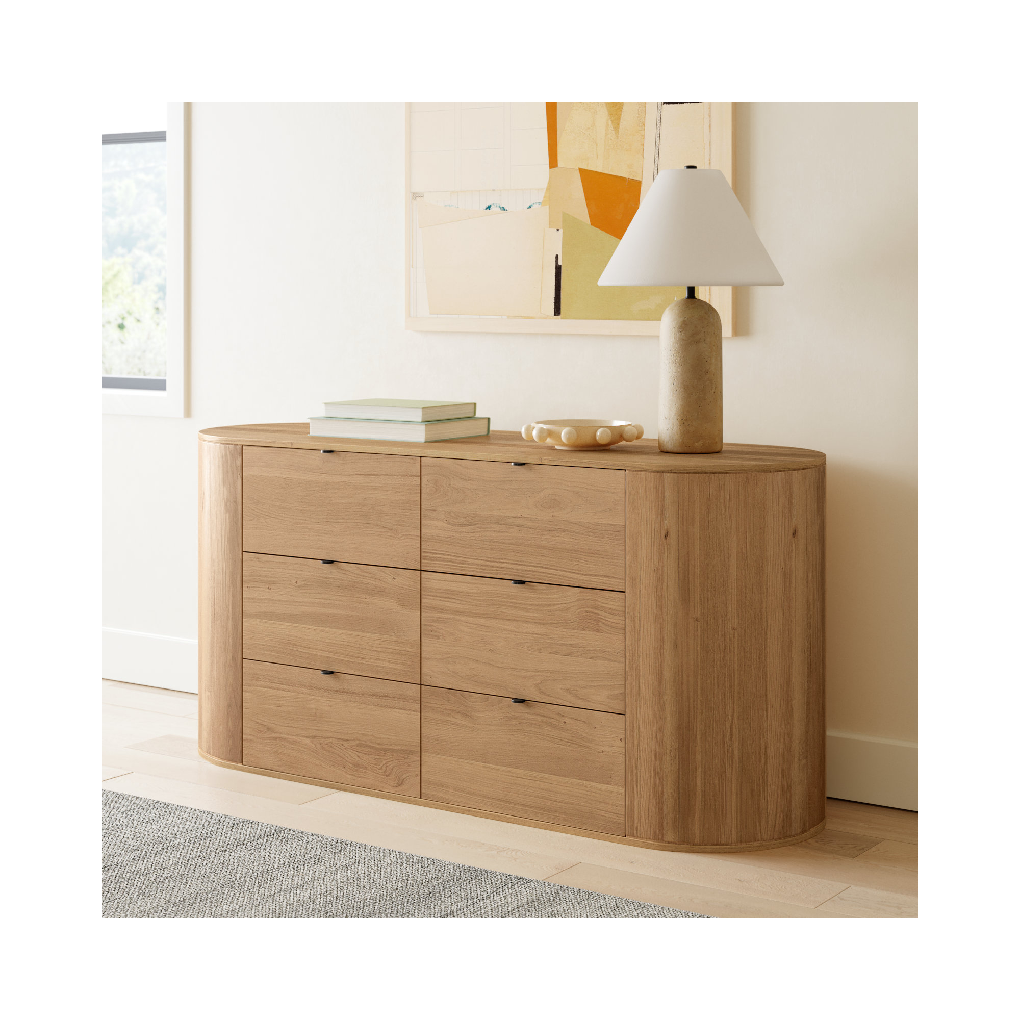 Element 66" W Solid Oak 6-Drawer Double Dresser, Natural
