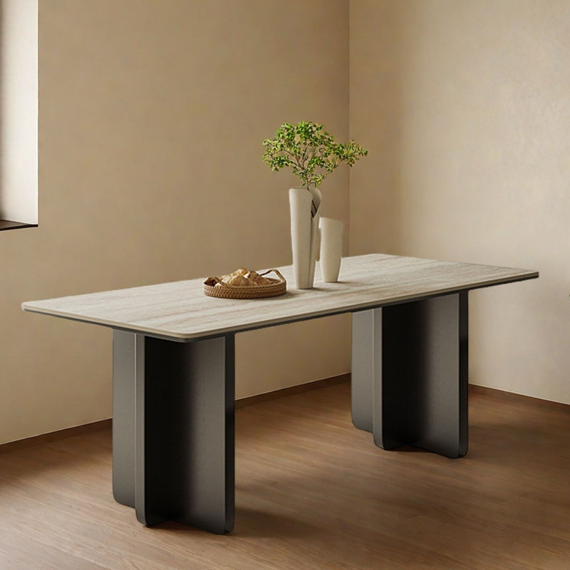 Table de salle à manger rectangulaire moderne avec planche de pierre, H 29,5 po x L 86,6 po x l 35,4 po