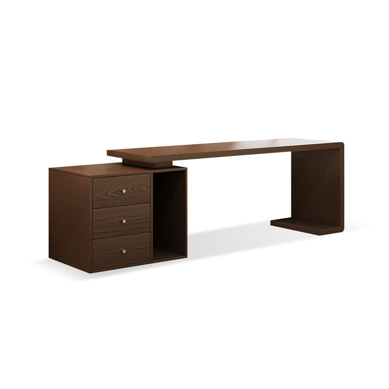 Bureau rectangulaire à 3 tiroirs en bois massif de couleur noyer clair, H 29,53 po x l 70,87 po x P 27,56 po