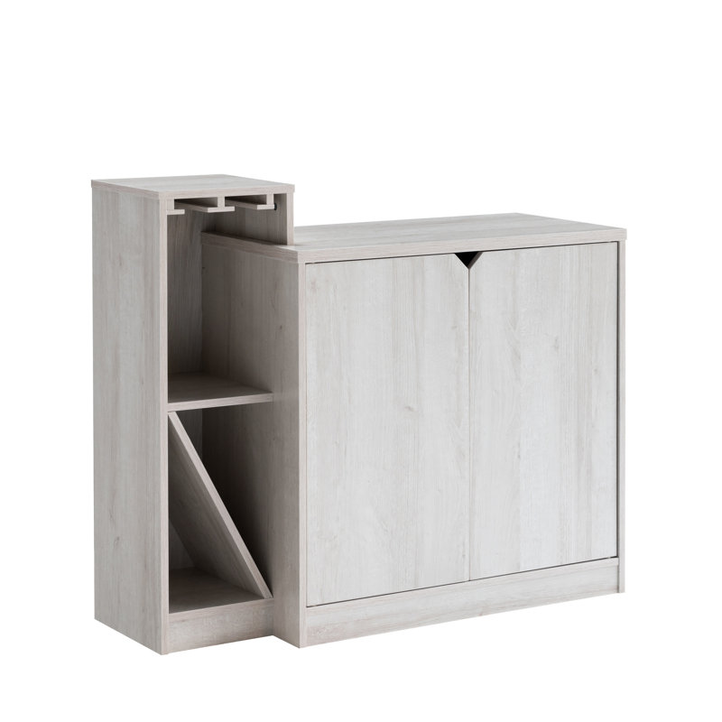 Armoire de rangement pour bouteilles de vin - chêne blanc Nuance démontrée, peut contenir 4 bouteilles, 2 portes, 3 tablettes, support amovible pour bar à vin d'apparence subtile, 4 rangements, 2 portes, organisation élégante