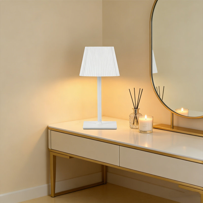 Lampe DEL blanche rechargeable de 15,3 pouces avec contrôle tactile - Design blanc cannelé, 3 couleurs de lumière, gradation continue, charge USB-C