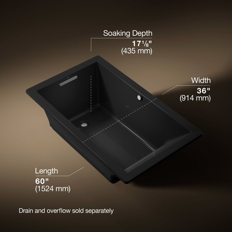 Baignoire en acrylique 60 po x 36 po encastrée avec bain de massage, Noir