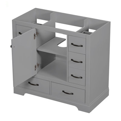 Meuble-lavabo 36 po sans lavabo, base d'armoire seulement, six tiroirs, diviseur de tiroir multifonctionnel, tablette réglable