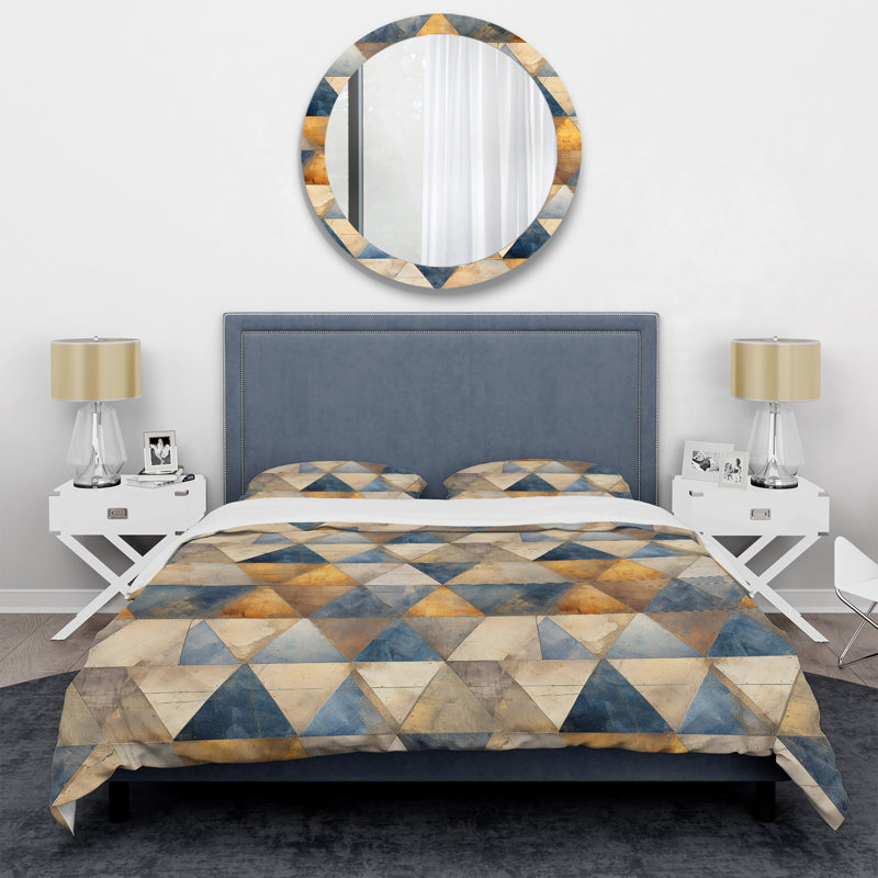 Natural Tones Grey And Beige Mosaic Geometric Shapes Duvet Cover, King Duvet Cover + 2 King Shams, Geometric Shapes 7