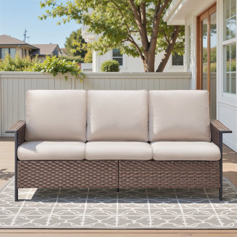 Canapé large avec accoudoirs Coady, Beige, Brun