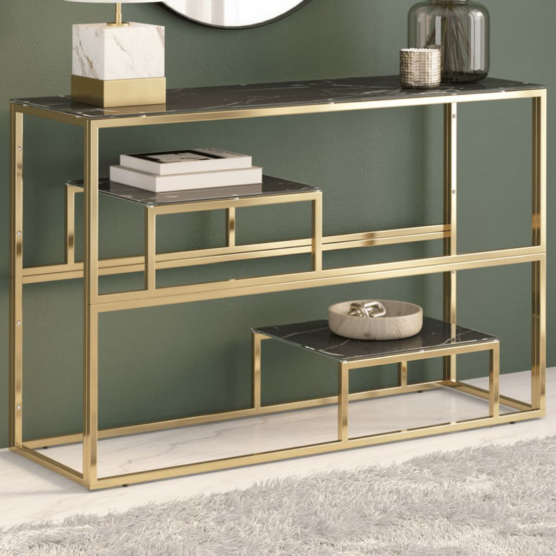Geise 110cm Glass Top Console Table, Silver, White