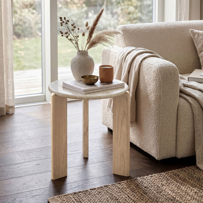 Ensemble de 2 tables d'appoint rondes Élodie avec plateau d'aspect travertin