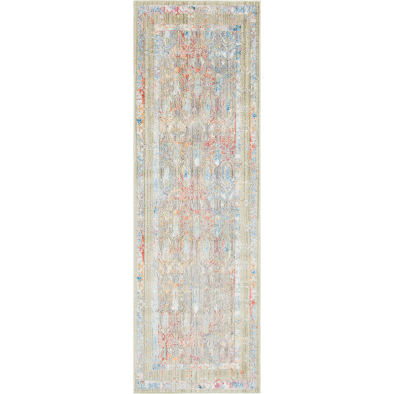 Tapis ivoire / orange Rosamonde, Tapis de couloir 2 pi 7 po x 8 pi 2 po