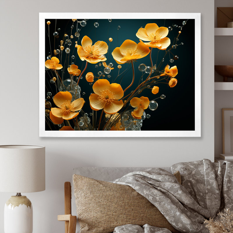 " Buttercups Collage Of Nature ", White Single Picture Framed, 34" H x 44" W x 1.5" D