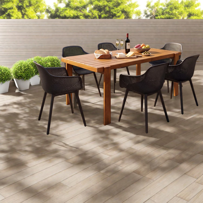 Morceaux de salle à manger modernes, table en bois d'acacia, chaises noires