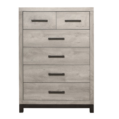 Commode de chambre à coucher bicolore à finition grise 1 pièce avec 5 tiroirs de rangement