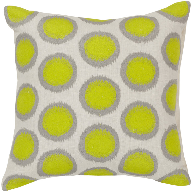 Ikat Polka Dots Pillow Cover, 22" x 22", Lime