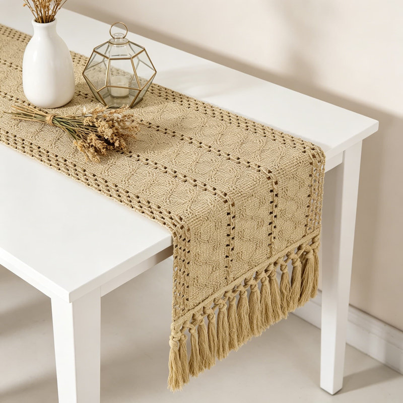 Chemin de table Boho pour cuisine, décor rustique maison de campagne, centre de table en lin de coton tissé Macrame, petit chemin de table basse pour la commode
