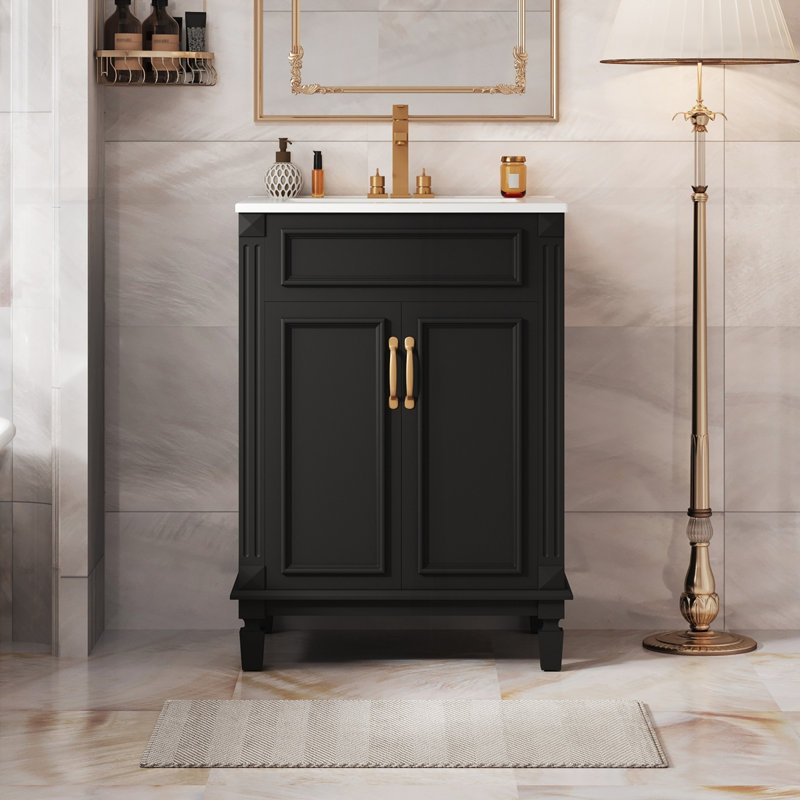 Meuble-lavabo 24 po avec lavabo supérieur, Noir et or