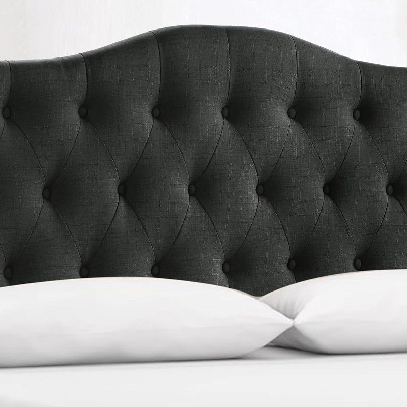 Linen Upholstered Headboard-Modern-Adjustable Height-Button Tufting, Twin, Black