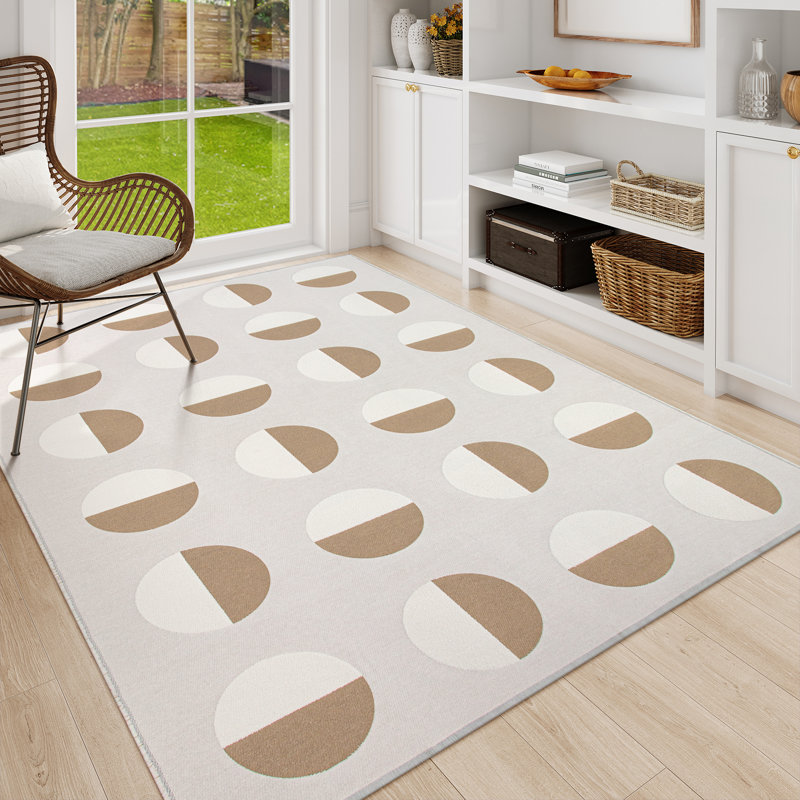Tapis lavable en jacquard demi-cercle Modern, Rectangle 6 pi 11,9 po x 4 pi 11,8 po