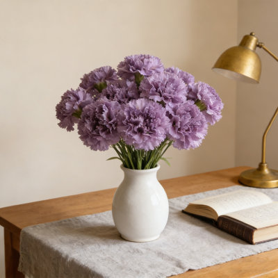12 Stems Artificial Carnations Flowers, Real Touch Fake Flowers with Greenery, for Vase Arrangements, Home Office Table Decor, Wedding Centerpieces, Valentine‘s Day Gift