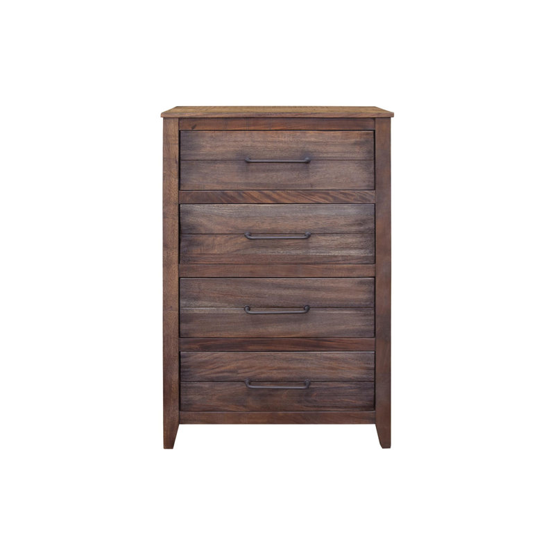 35" Brown Solid Wood Four Drawer Chest