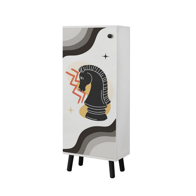 Modern Shoe Cabinet with Solid Wood Legs & Handles, White & Black, 19.7 x 53.1 x 15.0 inches | 100% Melamine Coated Chipboard, UV Coated, Multiple Shelves | Stylish Storage Solution for Entryways & Hallways
