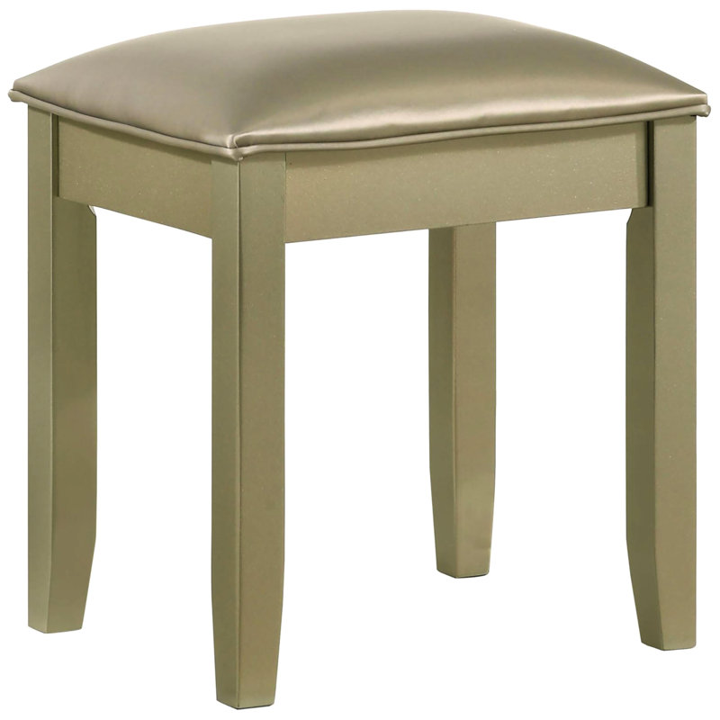 Tabouret de coiffeuse rectangulaire de luxe avec siège rembourré et rembourré pour chambre à coucher, Doré, Doré
