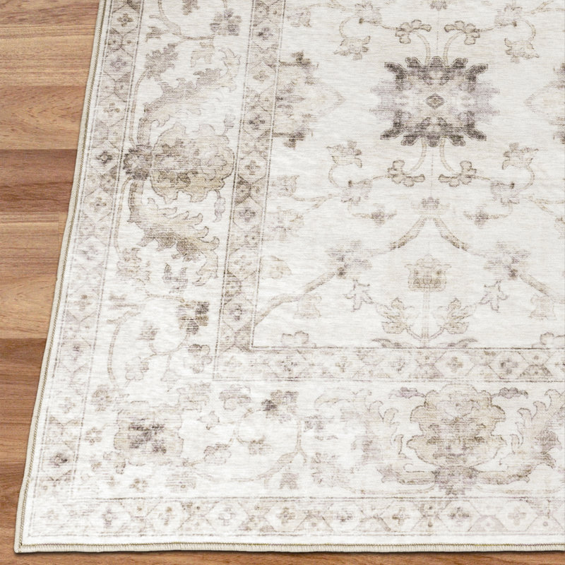 Nainika Bev Distressed Machine Washable Area Rug, Rectangle 2' x 3', Beige
