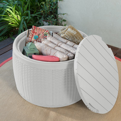 Keter Circa 37 Gallon Rattan Durable Resin Outdoor Storage and Organization Deck Box Ideal For Patio, White
