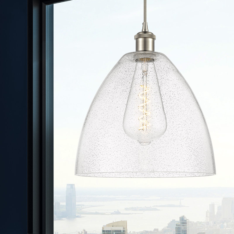 Luminaire suspendu en forme de dôme à 1 lumière Haide, H 14,75 po x l 12 po x P 12 po, Nickel satiné brossé