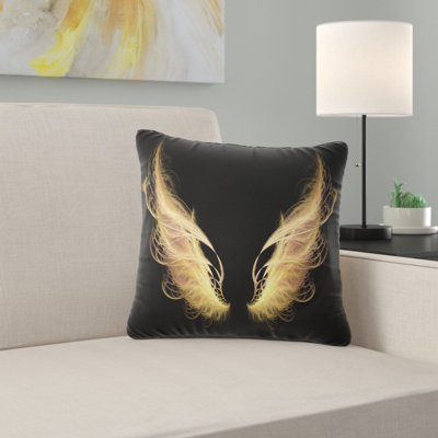 Golden Angel Wings on Black - Abstract Printed Pillow