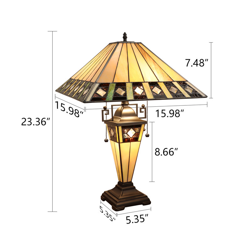 CHLOE Lighting GILES Tiffany-Style 3-Light Mission Double Lit Table Lamp 16" Shade