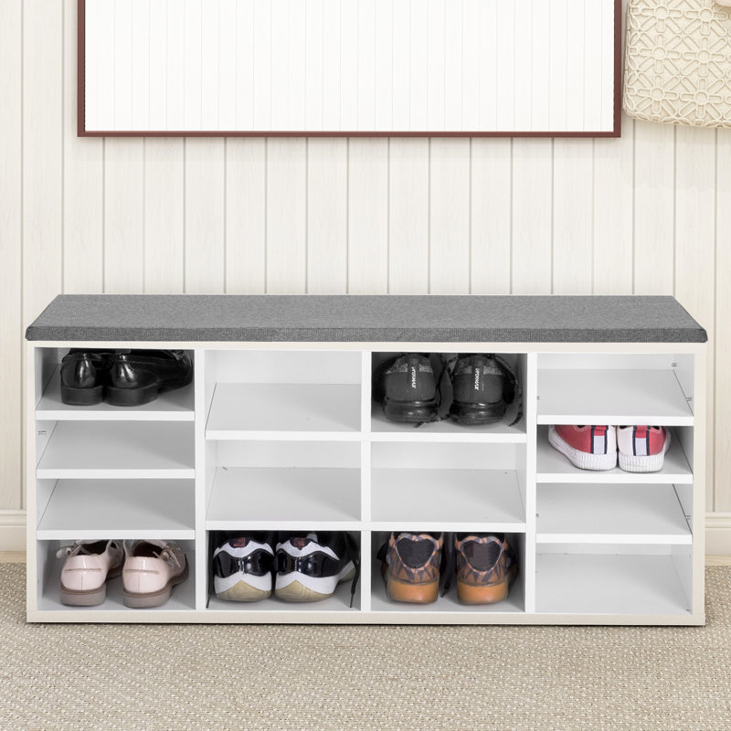 14 Pair Stackable Shoe Rack, White/Grey