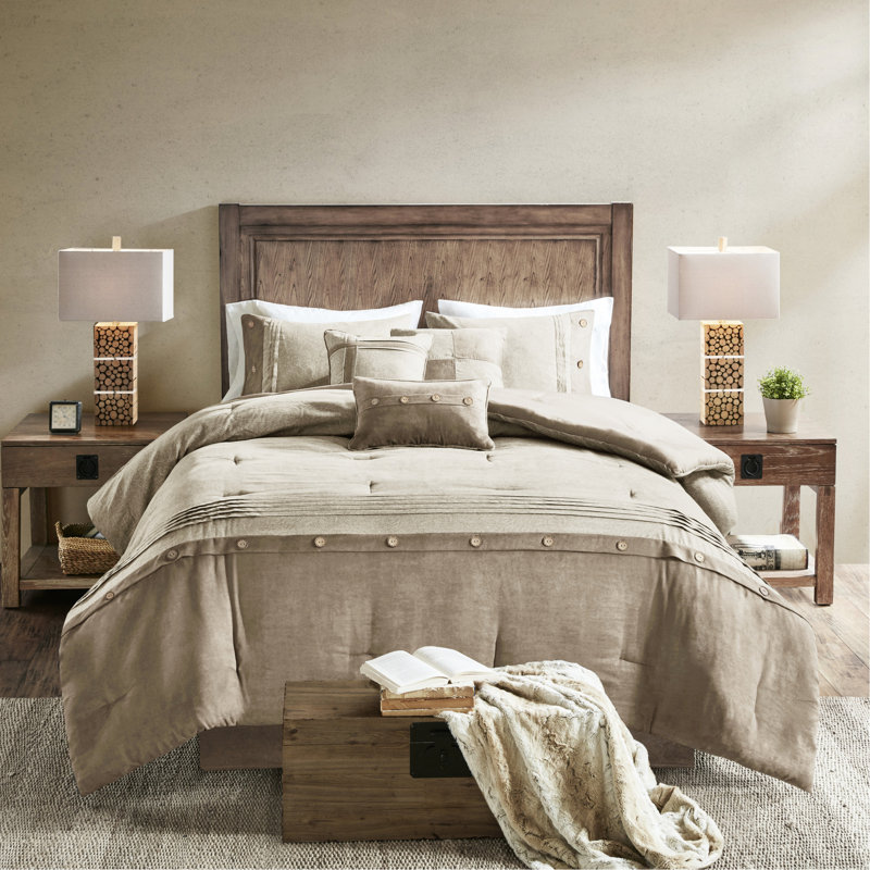 Tan King Faux Suede 7 Piece Bedding - Machine Washable & Comforter Pillowcases