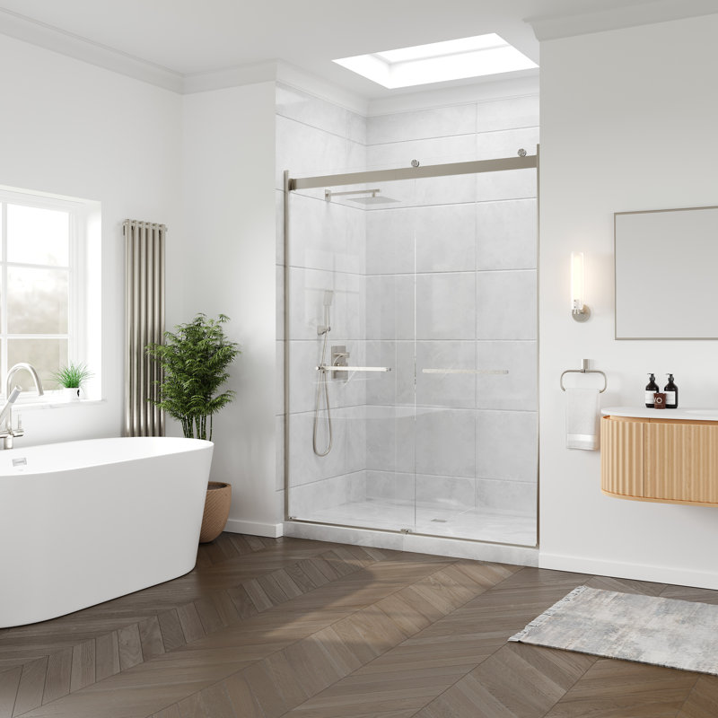 Eviva Luxor 60 In. W X 78 In. H Sliding Frameless Shower Door In Brushed Nickel With Tempered Glass, Brushed Nickel