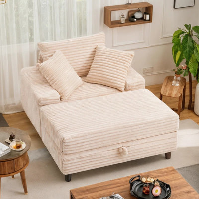 54''W Cloud Sleeper Oversized Chaise Lounge Plush Upholstered Sofa with 2 Pillows for Livingroom and Bedroom(Minimal Assembly Needed)