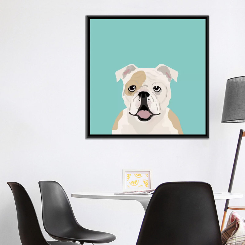 Bouledogue anglais, impression sur toile tendue, H 18 po x l 18 po x P 1,5 po, Toile avec cadre noir, Pas de tapis