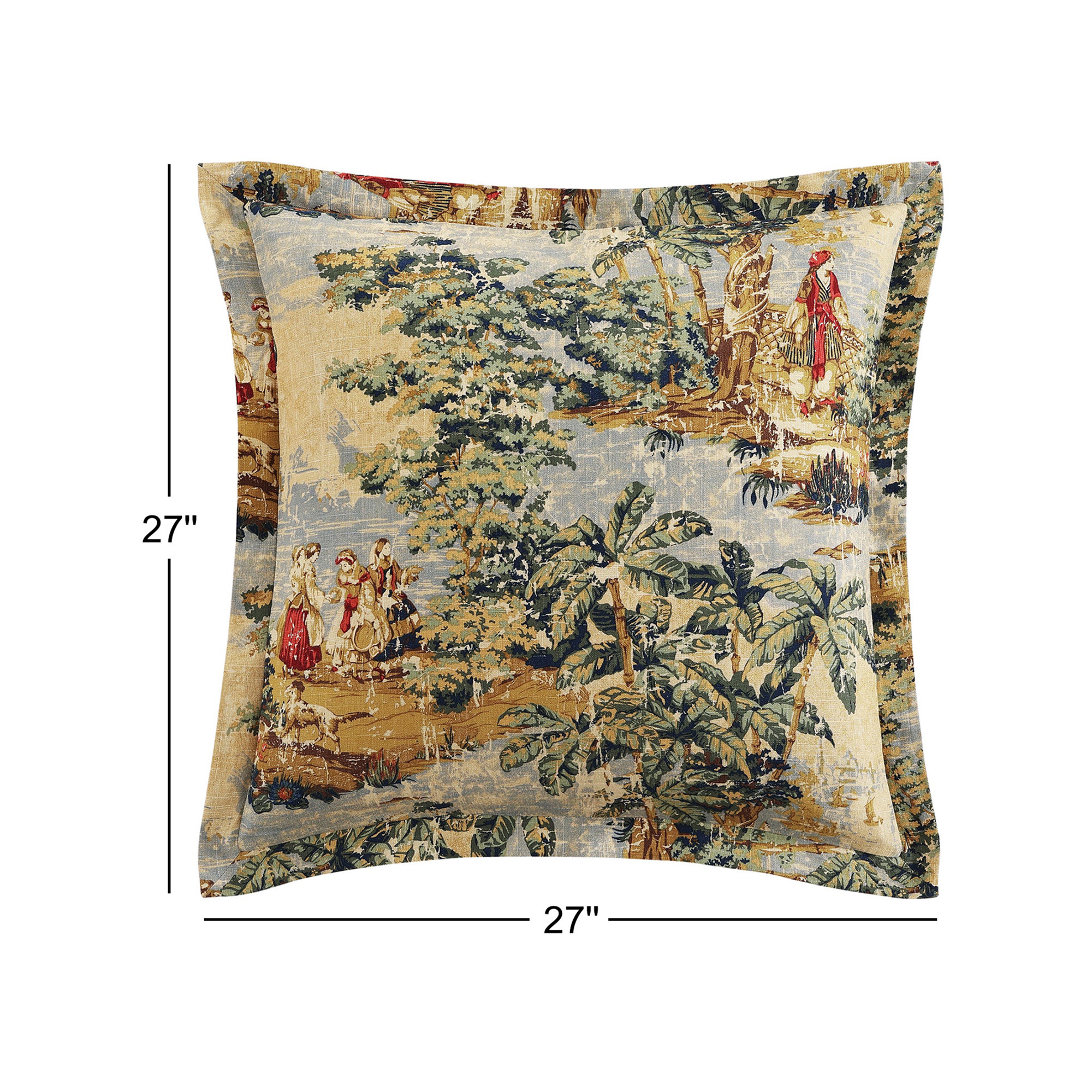 Provence Washed Linen Gold Yellow Victorian Print Shabby Elegance Euro Sham, 27x27 inch