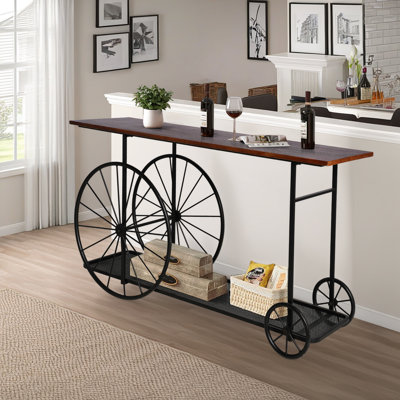 Console Table 59.1”, 2-Tier Industrial Entryway Table With Wheels, Narrow Entrance Sofa Table With Shelves, Hallway, Living Room, Foyer, Corridor, Office, Rustic Brown And Black