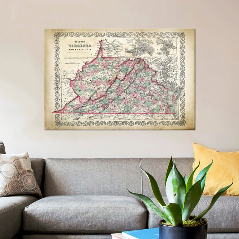 «West Virginia Map», impression sur toile, H 26 po x l 40 po x P 1,5 po, Pas de tapis, Toile tendue