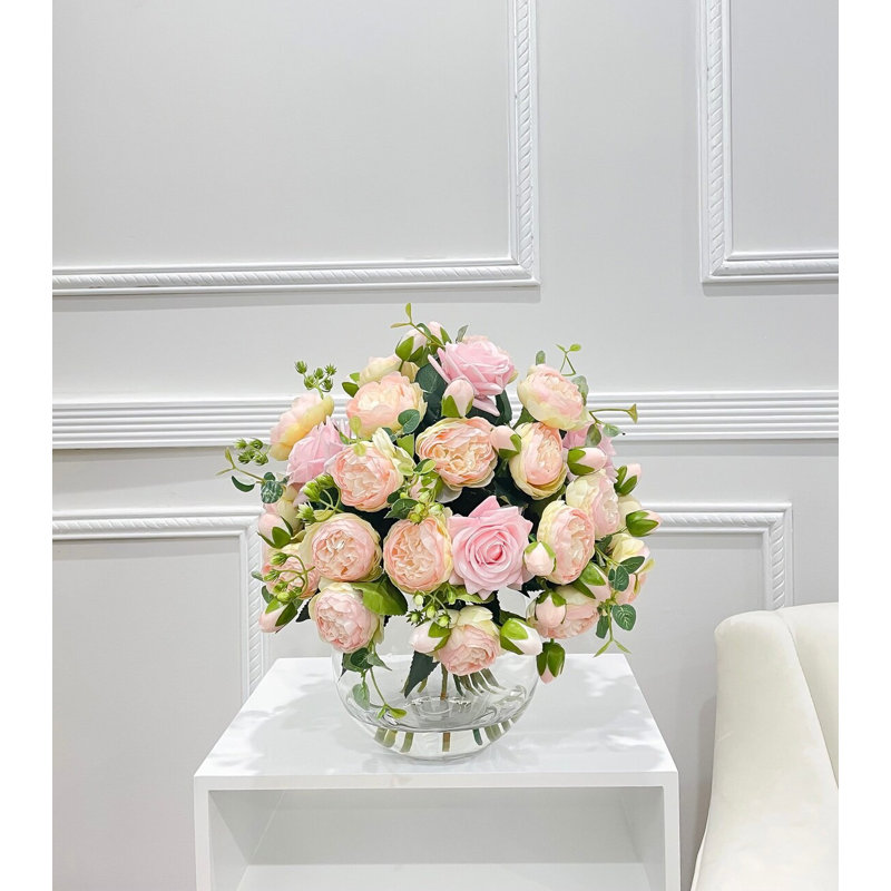 Très grand centre de table pivoine rose - arrangement en soie moderne, Rose