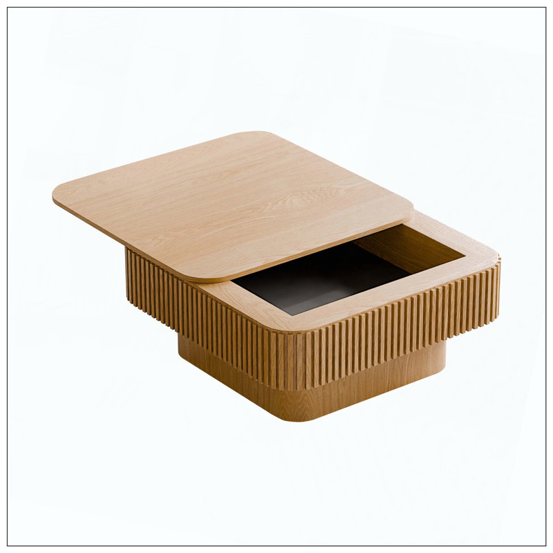 Table basse moderne en placage de bois massif avec rangement pour l'intérieur, Bois naturel