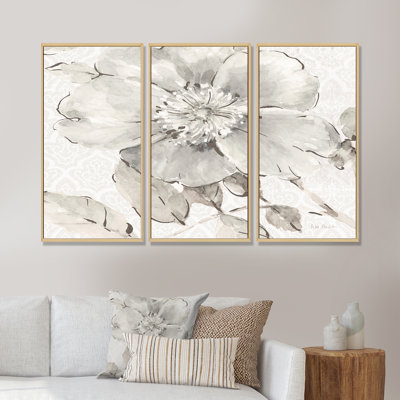 Indigold gris pivoines II - ensemble d'art mural sur toile traditionnel encadré de 3